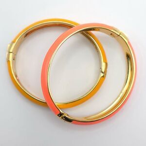 J.CREW Set of 2 Gold/Yellow Pink Clamp Enamel Bangle